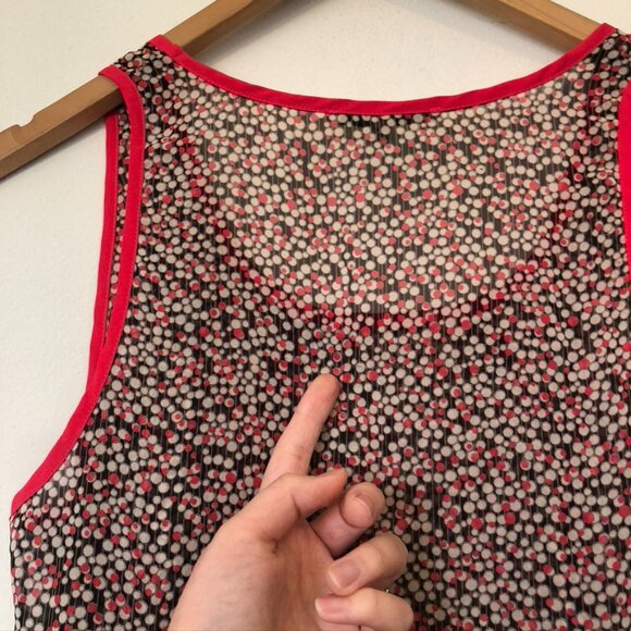 COLLECTIVE CONCEPTS Cream Beige Coral Black Polka Dot Striped Sheer Tank Medium - Picture 11 of 12